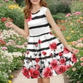 thumbnail image 1 of SGFCWSX Girls Sleeveless Dress Casual Round Neck A-Line Floral Print Summer Dresses for Kids Black Size 5-6 Years, 1 of 6