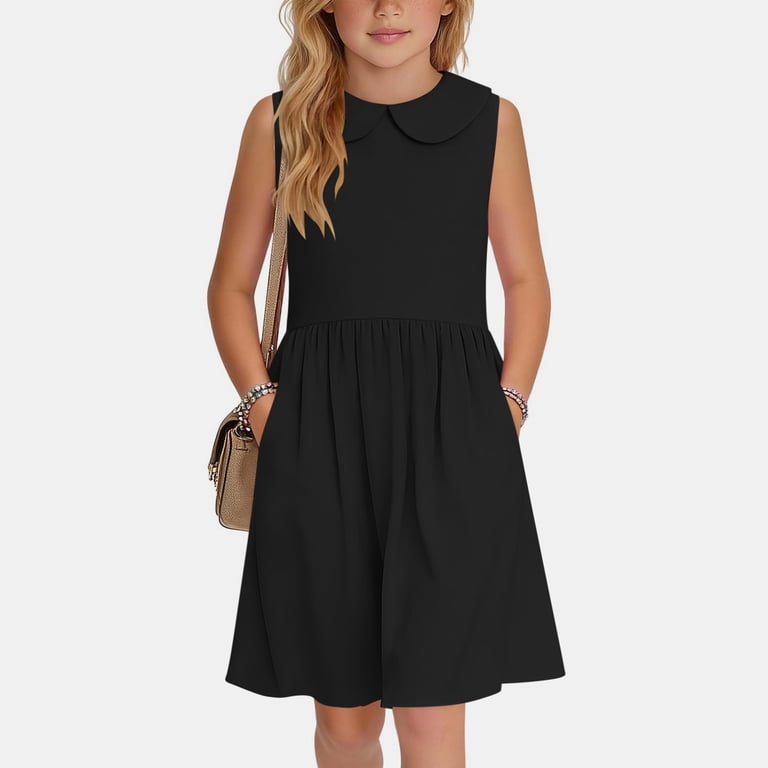 black dress size 14 SGFCWSX Girls Sleeveless Peter Pan Collar Solid A-Line Casual School Sundress with Pockets Years Size:US 14 / EU 47 Proper deep pockets built unavailable-product Lea Chiffon Asymmetrical Maxi