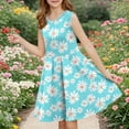 thumbnail image 1 of SGFCWSX Girls Sleeveless Dress Round Neck A-Line Casual Floral Print Summer Dresses for Kids Green Size 9-10 Years, 1 of 6