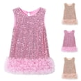 thumbnail image 1 of SGFCWSX Girls Sleeveless Sequin Dress Tutu Ruffle Hem Sparkly Party Dress for Kids Pink Size 4-5 Years, 1 of 4
