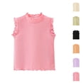 thumbnail image 1 of SGFCWSX Girls Sleeveless Tank Tops Ribbed Frill Neck Casual Tops Breathable for Kids Daily Wear Pink Size 3 Years, 1 of 9