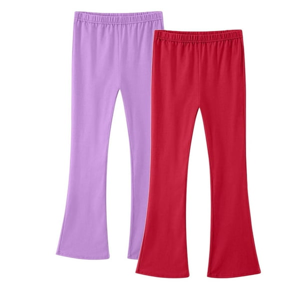 SGFCWSX Girls Flare Pants Slim High Elastic Waist Trousers for Kids 2 Pack Yoga Trendy Pant Red Size 3 Years