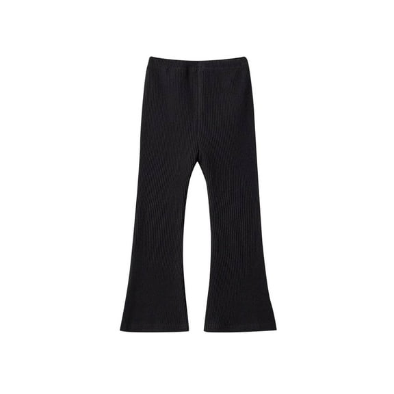 SGFCWSX Girls Slim Pants Flare Ribbed Trousers for Kids Stretch High Waisted Pant Black Size 10-11Years