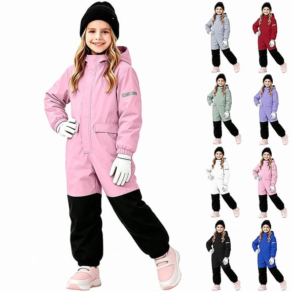 SGFCWSX Girls Snowsuit One Piece Ski Suit, Waterproof Windproof Hooded Winter Jumpsuit for Kids Pink Size 6