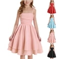 thumbnail image 1 of SGFCWSX Girls Spaghetti Strap Dress Ruched Bodice Tiered Ruffle Skirt Party Dress for Kids Pink Size 9-10 Years, 1 of 8
