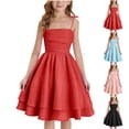 thumbnail image 1 of SGFCWSX Girls Spaghetti Strap Dress Ruched Bodice Tiered Ruffle Skirt Party Dress for Kids Red Size 11-12 Years, 1 of 8