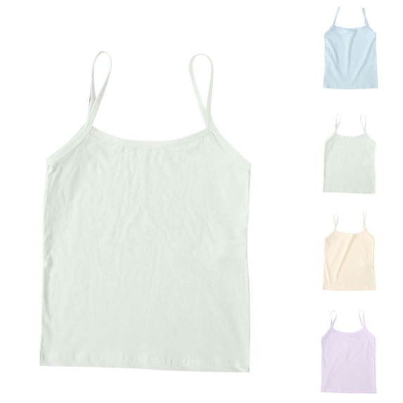 SGFCWSX Girls Spaghetti Strap Tank Tops, Kids Cotton Soft Comfortable Sleeveless Summer Casual Basic Daily Tops Green Size 7-8 Years