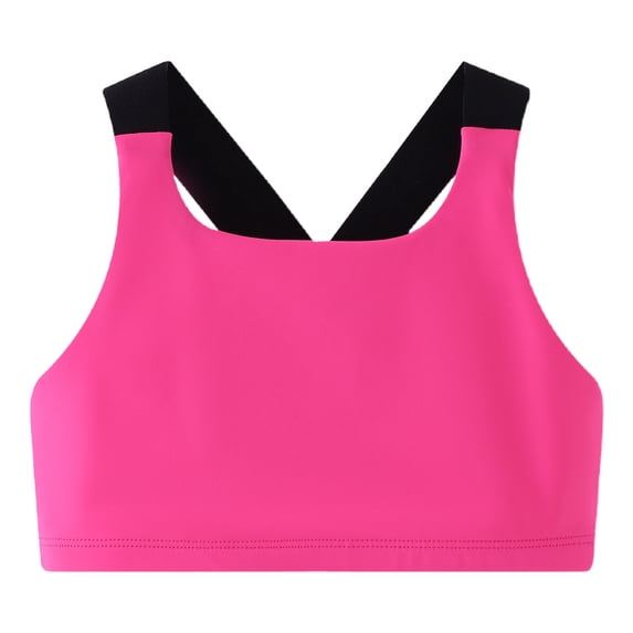 SGFCWSX Girls Sports Bra Breathable Stretchy Athletic Criss Cross Back Outdoor Play Gym Crop Top Hot Pink Size 12-13 Years