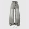 thumbnail image 1 of SGFCWSX Girls Straight Wide Leg Jeans, Teens Denim Pants with Deep Pockets High Waist Baggy Casual Trendy Trousers Gray Size 13-14 Years, 1 of 6