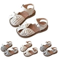 thumbnail image 1 of SGFCWSX Girls Summer Sandals Closed Toe Woven Bow Ankle Strap Soft Non-Slip Sole Casual Outdoor Shoes for Daily Use Beige Size 8 Toddler, 1 of 8