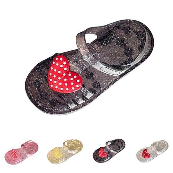 SGFCWSX Girls Summer Sandals Jelly Polka Dot Heart Open Toe Flat Soft Sole Beach Casual Sandals for Daily Use Black Size 11 Little Kids