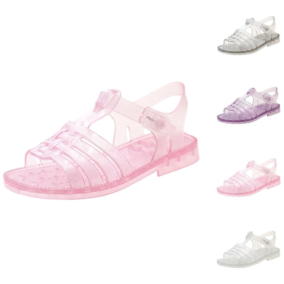 SGFCWSX Girls Summer Sandals Kids Jelly Glitter Adjustable Buckle Open Toe Casual Shoes Pink Size 5.5-6 Years
