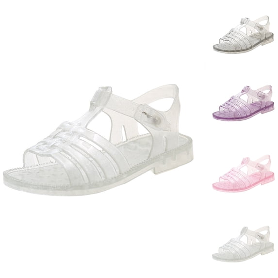 SGFCWSX Girls Summer Sandals Kids Jelly Glitter Adjustable Buckle Open Toe Casual Shoes Silver Size 8-8.5 Years