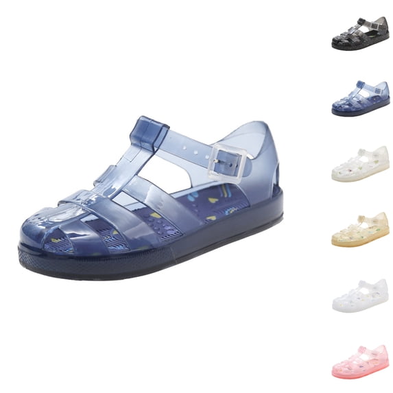 SGFCWSX Girls Summer Sandals Kids Jelly Glitter T-Strap Hook and Loop Mary Jane Casual Shoes Blue Size 13 Little Kids