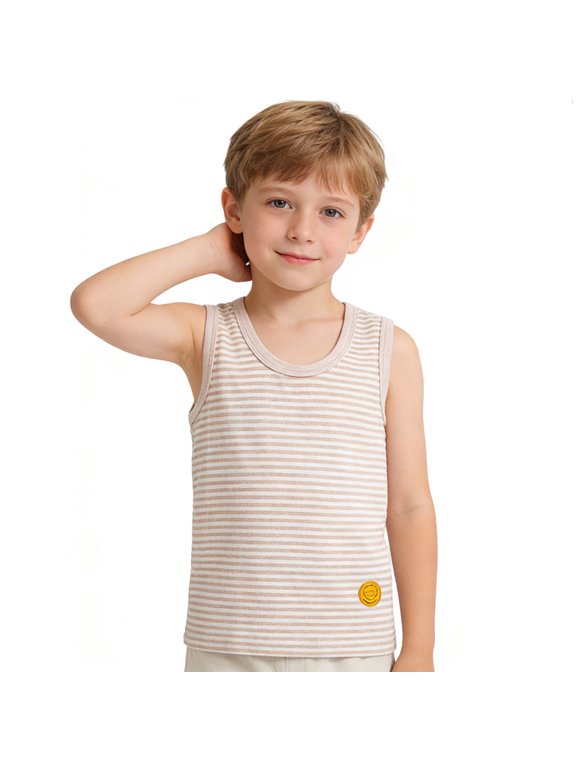 Girls Summer Tank Tops Striped Soft Cotton Sleeveless Crew Neck Casual Daily Wear Cami Shirts for Kids Khaki Size 5 Years