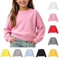 thumbnail image 1 of SGFCWSX Girls Sweater Cropped Pullover Crewneck Ribbed Knit Hem Soft Cozy Basic Winter Casual Top Pink Size 6, 1 of 7
