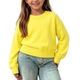 thumbnail image 1 of SGFCWSX Girls Sweater Cropped Pullover Crewneck Ribbed Knit Hem Soft Cozy Basic Winter Casual Top Yellow Size 6, 1 of 6