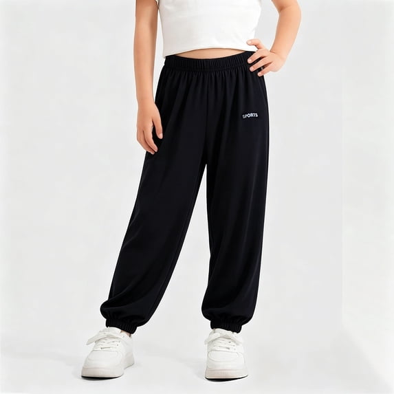 SGFCWSX Girls Sweatpants Elastic Waist Soft Loose Fit Jogger Pants with Elastic Cuffs for Kids Black Size 4 Years