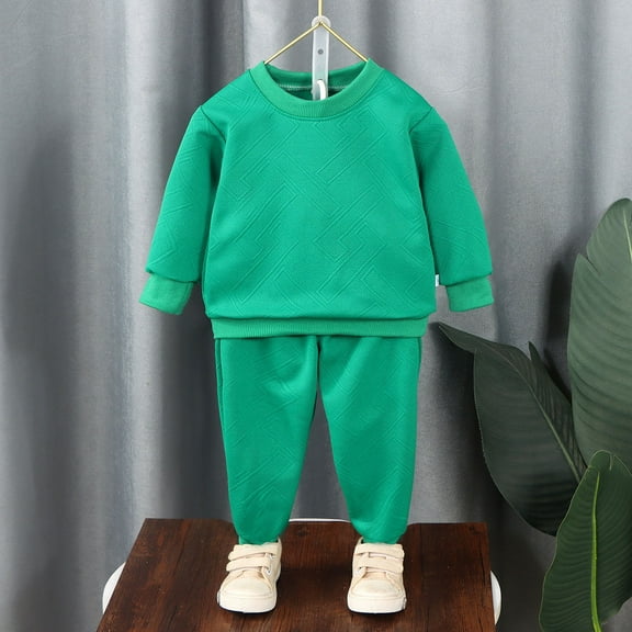 SGFCWSX Girls Sweatsuit Sets Solid Color Fall Outfits 2 Piece Skinny Sweatpants and Sweatshirts Set Green Size 5-6 Years