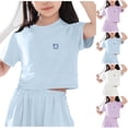 thumbnail image 1 of SGFCWSX Girls T Shirt Cropped Short Sleeve Raglan Crew Neck Quick Dry Breathable Athletic Casual Kids Daily Sports Wear Tee Tops Blue Size 10, 1 of 6
