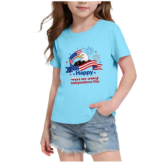 SGFCWSX Girls T Shirt Graphic Print Short Sleeve Crew Neck Casual Kids Holiday Tee Tops Light Blue Size 2T