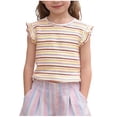 thumbnail image 1 of SGFCWSX Girls T Shirt Summer Ruffle Flutter Sleeve Crew Neck Rainbow Striped Ribbed Knit Casual Soft Kids Daily School Wear Tee Tops Pink Size 6M, 1 of 8