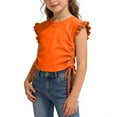 thumbnail image 1 of SGFCWSX Girls T Shirt Summer Sleeveless Ruffle Side Drawstring Crew Neck Casual Cropped Soft Kids Daily Wear Tee Tops Orange Size 7/8, 1 of 8