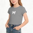 thumbnail image 1 of SGFCWSX Girls T Shirts Cropped Crew Neck Short Sleeve Bow Print Casual Soft Lightweight Daily Tops for Kids Gray Size 12, 1 of 6