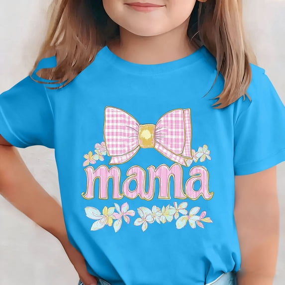 SGFCWSX Girls T-Shirts Kids Casual Mothers Day Print Short Sleeve Graphic Tops Blue Size 7-8 Years