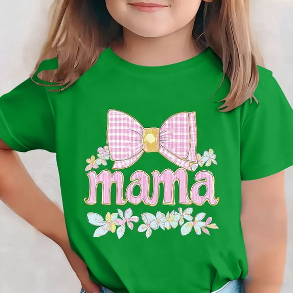 SGFCWSX Girls T-Shirts Kids Mothers Day Casual Short Sleeve Print Graphic Tops Green Size 3-4 Years