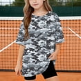thumbnail image 1 of SGFCWSX Girls T Shirts Kids Oversized Crew Neck Half Sleeve Camo Print Curved Hem Casual Summer Tops Gray Size 6, 1 of 9