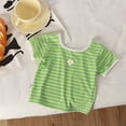 thumbnail image 1 of SGFCWSX Girls T-Shirts Kids Ribbed Striped Casual Summer Short Sleeve Daily Wear Tops Green Size 4-5 Years, 1 of 4