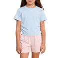 thumbnail image 1 of SGFCWSX Girls T Shirts Kids Ruched Side Crew Neck Short Sleeve Summer Casual Soft Basic Solid Color Daily Wear Tops Light Blue Size 12M, 1 of 6