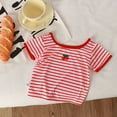 thumbnail image 1 of SGFCWSX Girls T-Shirts Kids Short Sleeve Striped Ribbed Casual Summer Daily Wear Tops Red Size 2-3 Years, 1 of 4