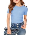 thumbnail image 1 of SGFCWSX Girls T Shirts Ribbed Knit Short Sleeve Crew Neck Fitted Casual Daily Soft Tops for Kids Light Blue Size 7/8, 1 of 4
