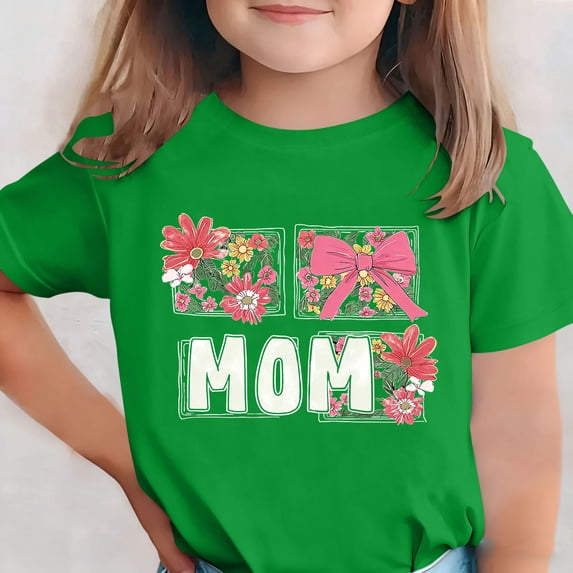 SGFCWSX Girls T-Shirts Teens Floral Print Mothers Day Short Sleeve Casual Graphic Tees Green Size 14-15 Years