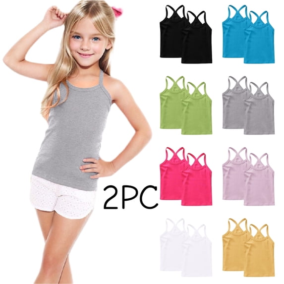 SGFCWSX Girls Tank Tops 2 Pack Criss Cross Back Ribbed Sleeveless Casual Daily Wear Shirt Gray Size 10 Years
