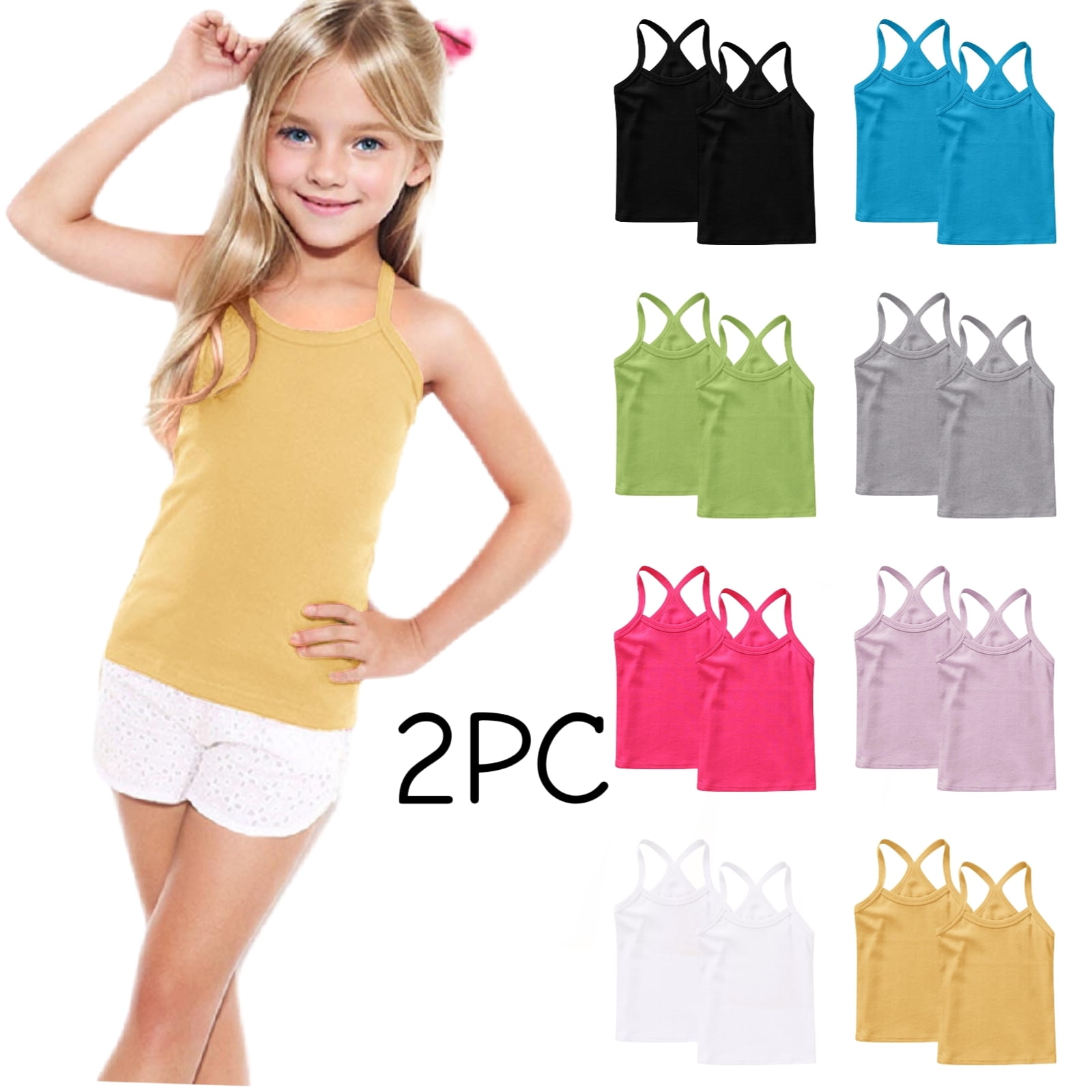 SGFCWSX Girls Tank Tops 2 Pack Racerback Ribbed Sleeveless Casual