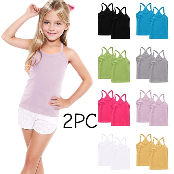 SGFCWSX Girls Tank Tops 2pc Soft Ribbed Racerback Sleeveless Casual Everyday Wear Shirt Pink Size 2 Years