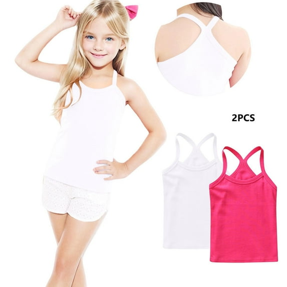 SGFCWSX Girls Tank Tops 2pc Soft Ribbed Racerback Sleeveless Summer Casual Everyday Wear Shirt White Size 3 Years