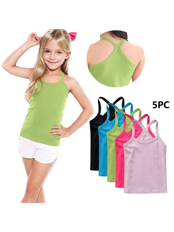 Girls Tank Tops 5 Pack Racerback Solid Sleeveless Casual Top Pink Size 6 Years