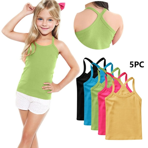 SGFCWSX Girls Tank Tops 5 Pack Racerback Solid Sleeveless Casual Top Yellow Size 10 Years