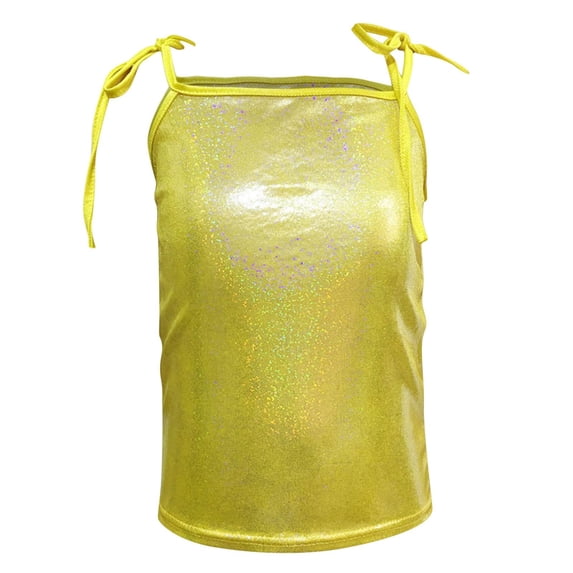 SGFCWSX Girls Tank Tops Glitter Metallic Tie Shoulder Sleeveless Party Casual Shirt Gold Size 9 Years
