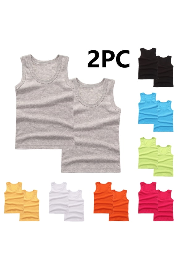 Girls Tank Tops, Kids 2 Pack Cotton Soft Breathable Sleeveless Casual Daily Basic Undershirts Gray Size 9 Years