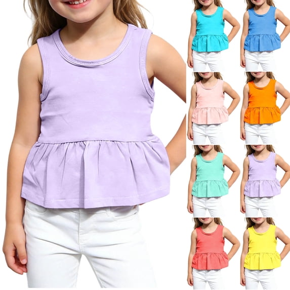 SGFCWSX Girls Tank Tops Kids Peplum Ruffle Hem Sleeveless Casual Soft Top Purple Size 2-3 Years