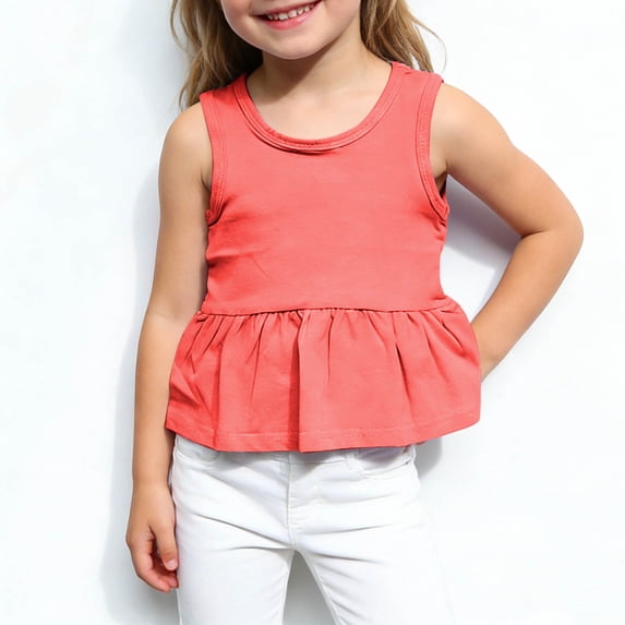 SGFCWSX Girls Tank Tops Kids Peplum Ruffle Hem Sleeveless Casual Soft Top Watermelon Red Size 4-5 Years