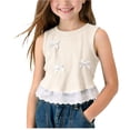 thumbnail image 1 of SGFCWSX Girls Tank Tops Kids Ribbed Bow Decor Lace Ruffle Hem Sleeveless Casual Top Beige Size 1-2Years, 1 of 5
