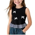 thumbnail image 1 of SGFCWSX Girls Tank Tops Kids Ribbed Bow Decor Plaid Ruffle Hem Sleeveless Casual Top Black Size 9-10Years, 1 of 5