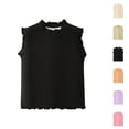thumbnail image 1 of SGFCWSX Girls Tank Tops Kids Ribbed Frill Trim Sleeveless Mock Neck Casual Tops Breathable Lightweight for Daily Wear Black Size 4 Years, 1 of 9