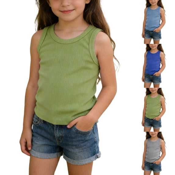 SGFCWSX Girls Tank Tops Ribbed Stretchy Sleeveless Casual Active Wear Shirt Green Size 12 Months